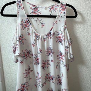 white floral cold shoulder top